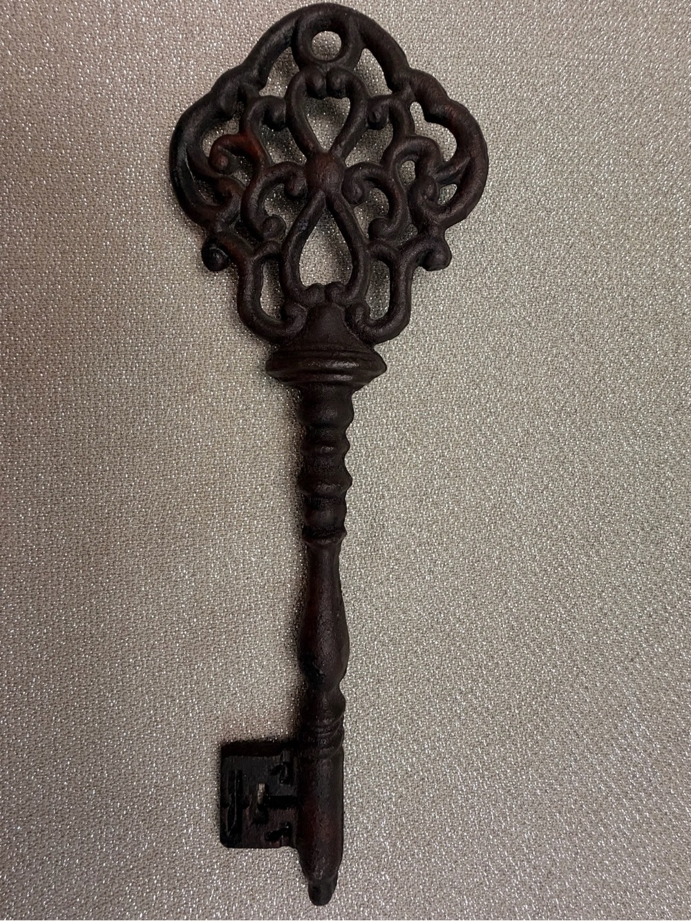 Ornate Decorative Wall Hook Key in Dark Brown Cast Iron